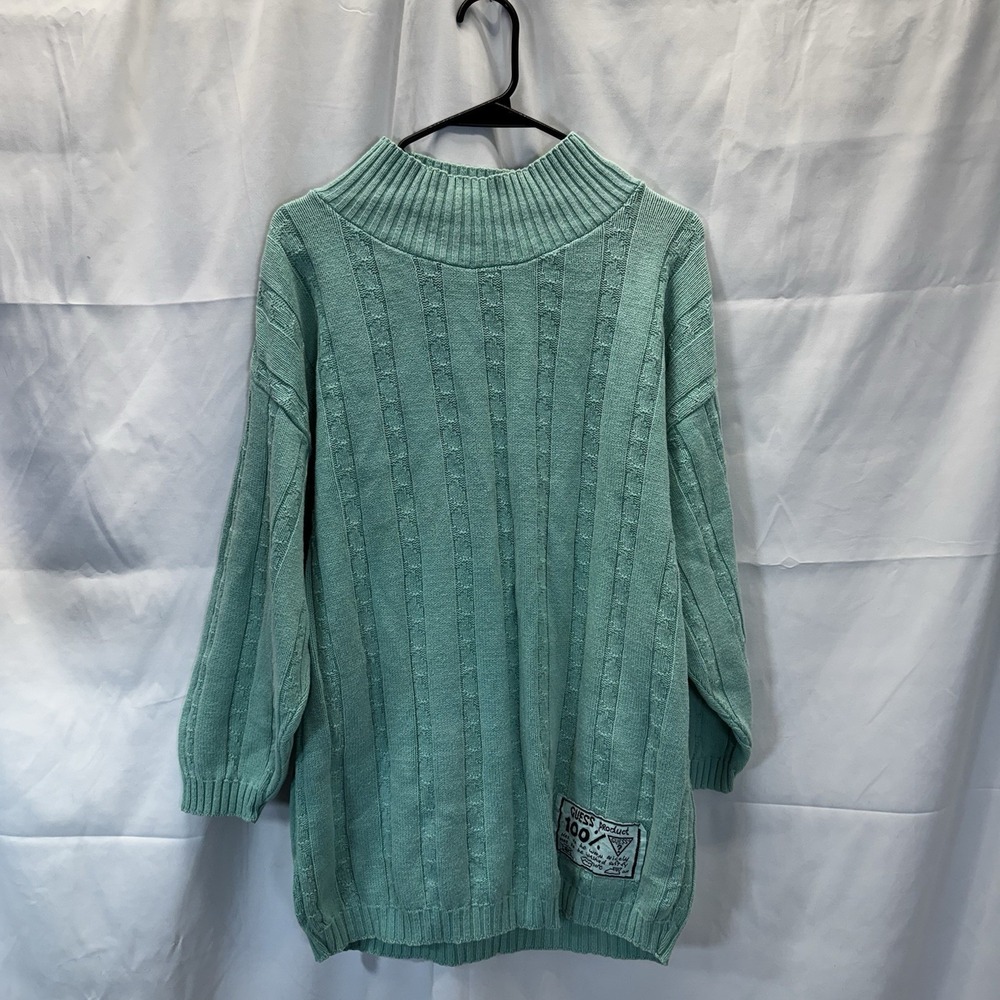 Vintage 80's Guess Light Green Mock Neck Sweater - Small